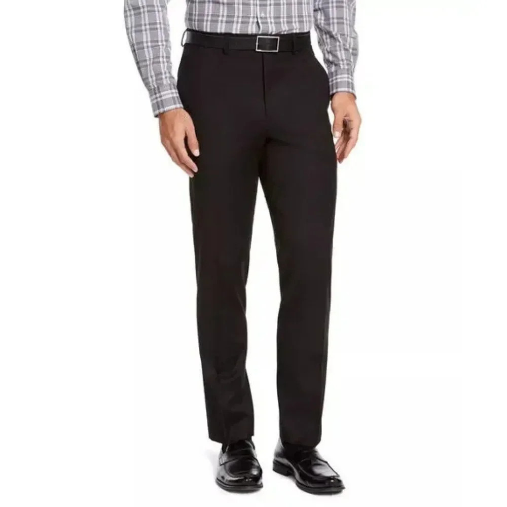 Izod Men's Solid Black Classic-Fit Flat Front Suit Pants Size 40x30
